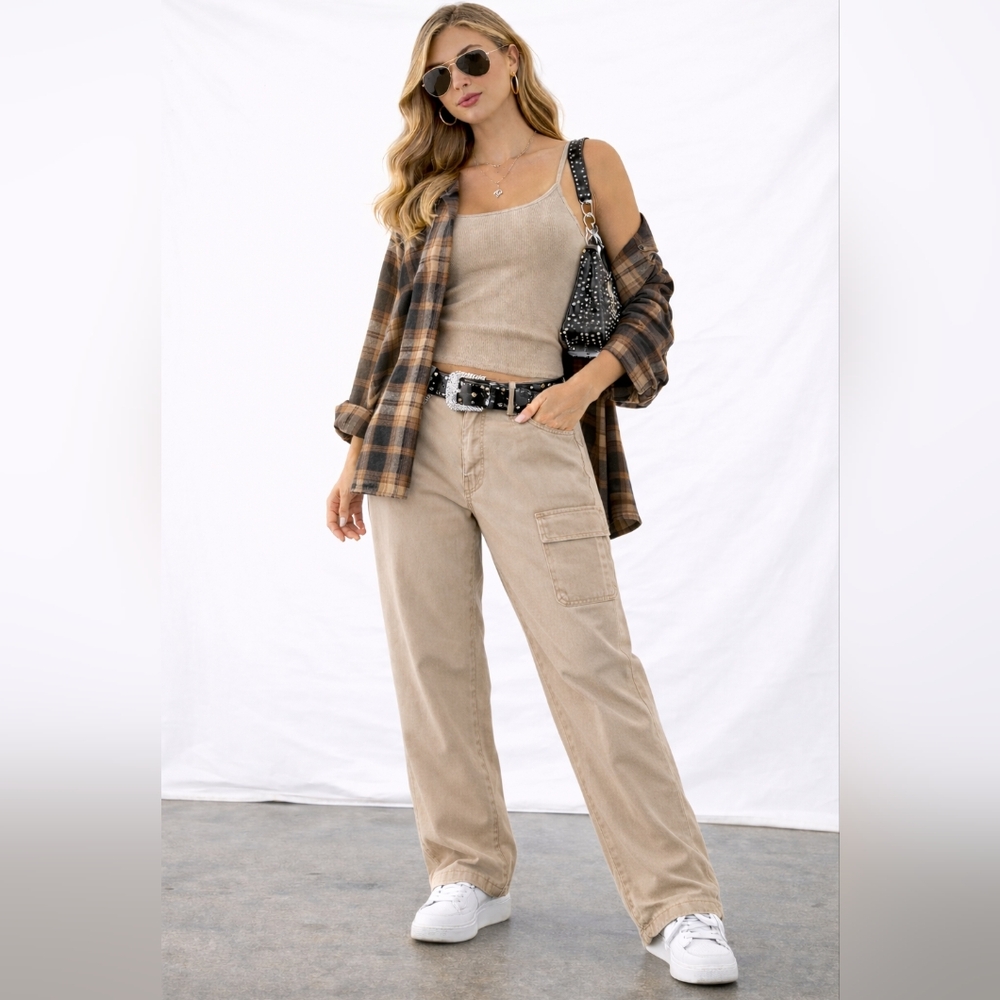 H&M Women's Tan Carpenter Pants Painter Cargo  Y2K Baggy Comfortable - Size 6